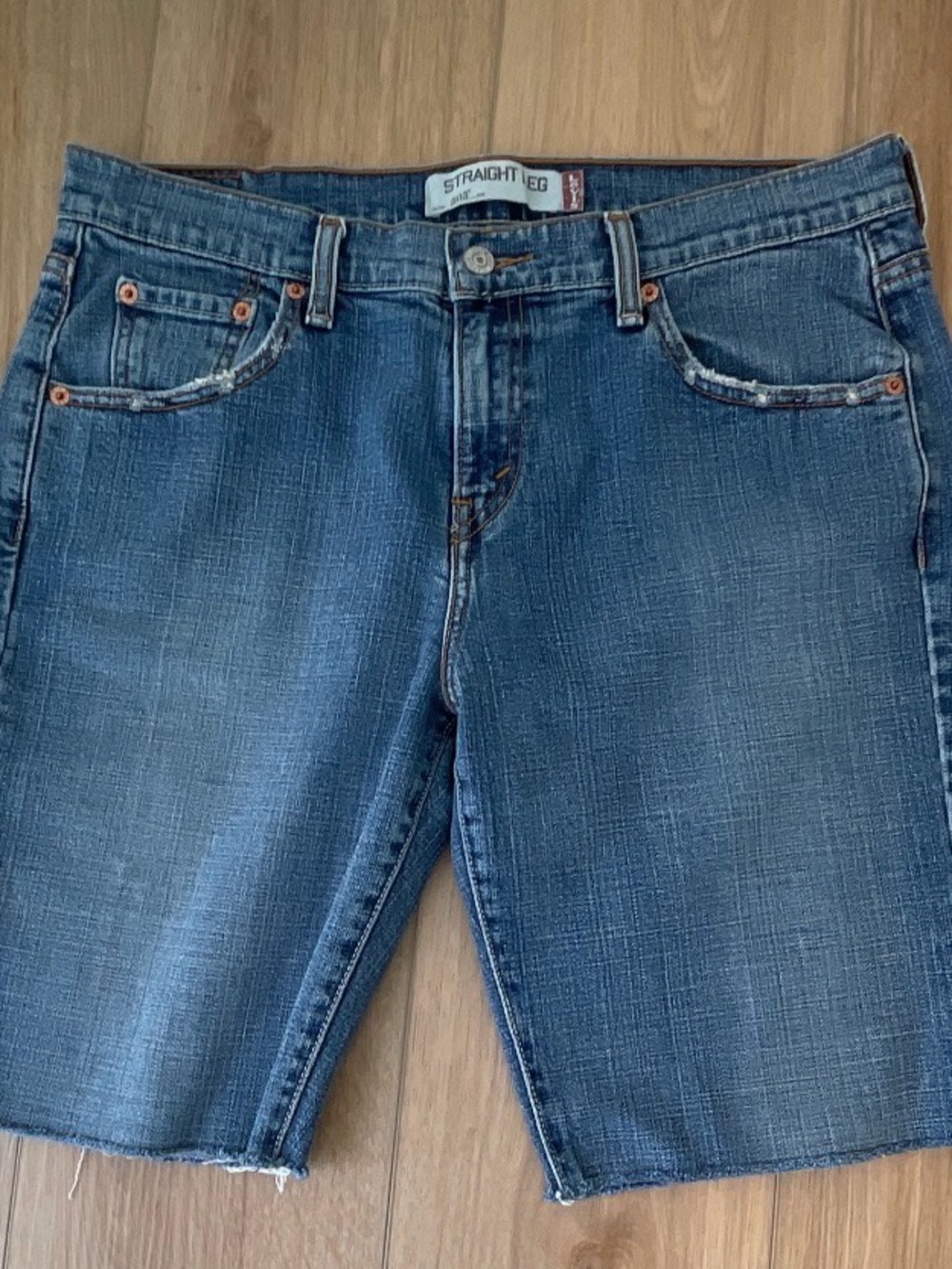 Levi's 505 Straight Leg Jeans Shorts 12M Vintage 2005 Blue Frayed Hem
